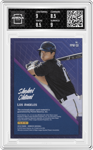 Shohei Ohtani from the 2018 Panini Donruss set graded by Arena Club and given an overall grade of 9.
