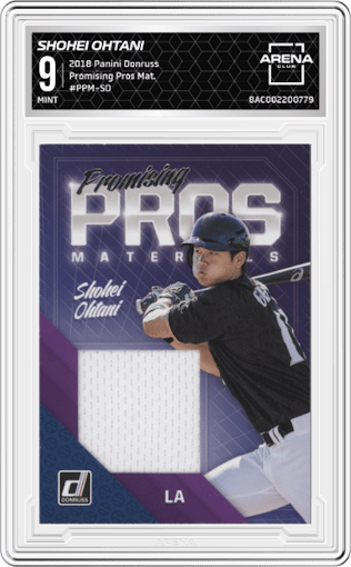 Shohei Ohtani from the 2018 Panini Donruss set graded by Arena Club and given an overall grade of 9.