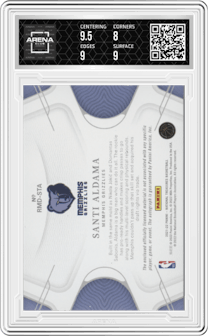 Santi Aldama from the 2021-22 Panini National Treasures set graded by Arena Club and given an overall grade of 8.5.
