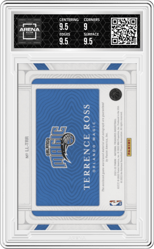 Terrence Ross from the 2021-22 Panini National Treasures set graded by Arena Club and given an overall grade of 9.5.