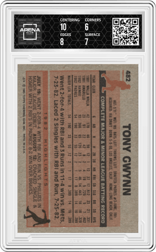 Tony Gwynn from the 1983 Topps set featuring a Variation parallel graded by Arena Club and given an overall grade of 6.5.