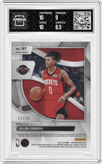 Jalen Green from the 2021-22 Panini Spectra set featuring a Astral parallel graded by Arena Club and given an overall grade of 9.