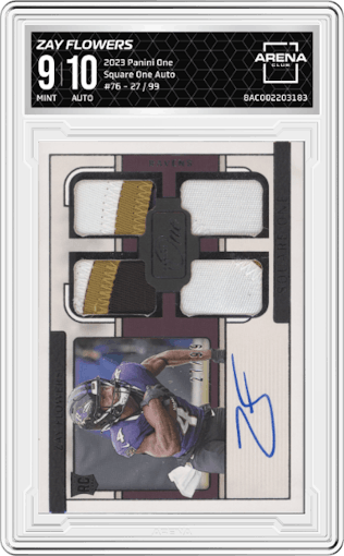Zay Flowers from the 2023 Panini One set graded by Arena Club and given an overall grade of 9.