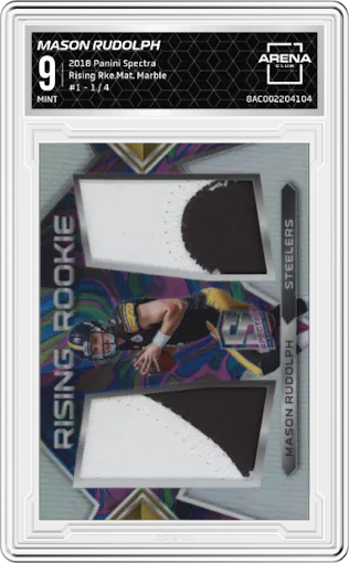 Mason Rudolph from the 2018 Panini Spectra set featuring a Marble parallel graded by Arena Club and given an overall grade of 9.