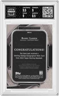 Barry Larkin from the 2022 Topps Sterling set graded by Arena Club and given an overall grade of 9.