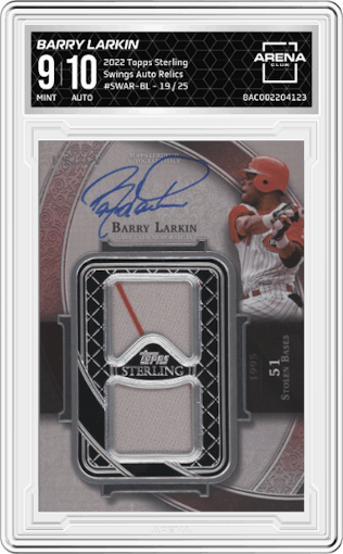 Barry Larkin from the 2022 Topps Sterling set graded by Arena Club and given an overall grade of 9.