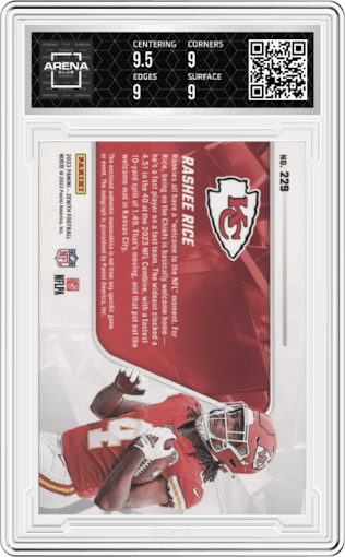 Rashee Rice from the 2023 Panini Zenith set graded by Arena Club and given an overall grade of 9.