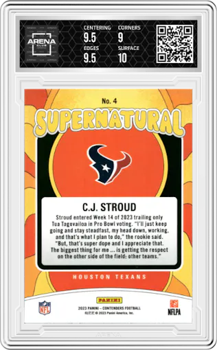 C.J. Stroud from the 2023 Panini Contenders set graded by Arena Club and given an overall grade of 9.5.