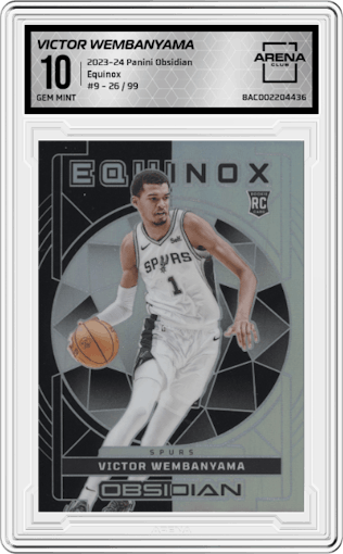 Victor Wembanyama from the 2023-24 Panini Obsidian set graded by Arena Club and given an overall grade of 10.