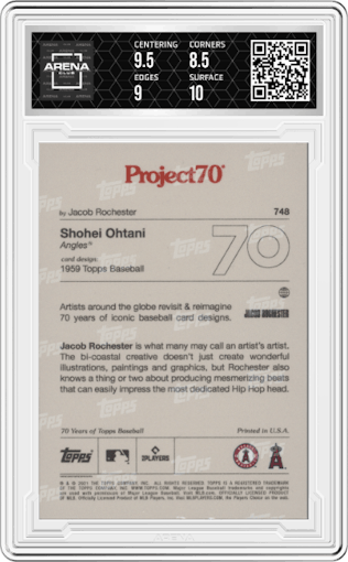 Shohei Ohtani from the 2021 Topps Project70 set graded by Arena Club and given an overall grade of 9.