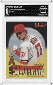 Shohei Ohtani from the 2021 Topps Project70 set graded by Arena Club and given an overall grade of 9.