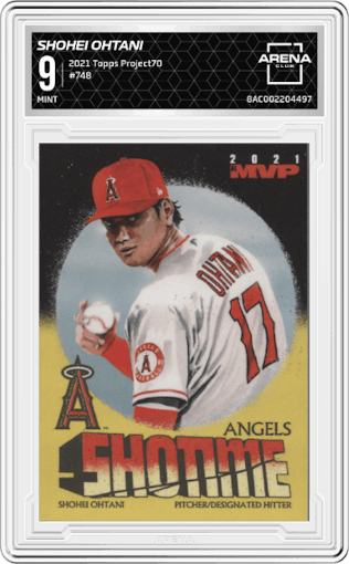 Shohei Ohtani from the 2021 Topps Project70 set graded by Arena Club and given an overall grade of 9.