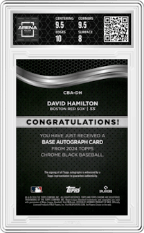 David Hamilton from the  2024 Topps Chrome Black set featuring a Gold Mini-Diamond Refractor parallel graded by Arena Club and given an overall grade of 8.5.