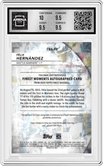 Felix Hernandez from the 2024 Topps Finest set graded by Arena Club and given an overall grade of 10.