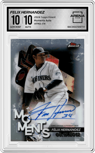 Felix Hernandez from the 2024 Topps Finest set graded by Arena Club and given an overall grade of 10.