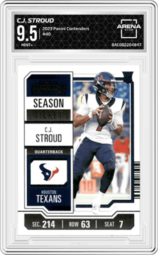 C.J. Stroud from the 2023 Panini Contenders set graded by Arena Club and given an overall grade of 9.5.