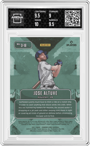 Jose Altuve from the 2021 Panini Diamond Kings set graded by Arena Club and given an overall grade of 9.5.