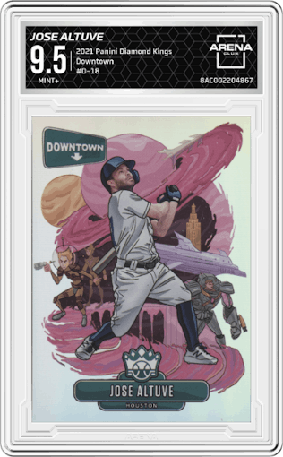 Jose Altuve from the 2021 Panini Diamond Kings set graded by Arena Club and given an overall grade of 9.5.