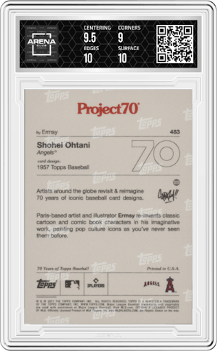 Shohei Ohtani from the 2021 Topps Project70 set graded by Arena Club and given an overall grade of 9.5.