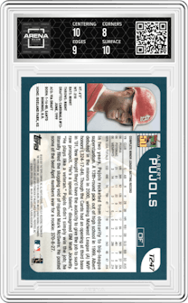 Albert Pujols from the 2001 Topps Traded  set graded by Arena Club and given an overall grade of 8.5.