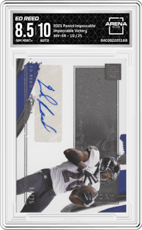 Ed Reed from the 2021 Panini Impeccable  set graded by Arena Club and given an overall grade of 8.5.
