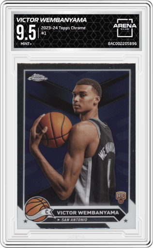 Victor Wembanyama from the 2023-24 Topps Chrome set graded by Arena Club and given an overall grade of 9.5.