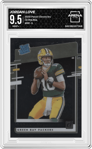 Jordan Love from the 2020 Panini Chronicles set graded by Arena Club and given an overall grade of 9.5.