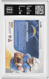Quentin Johnston from the 2023 Panini Zenith set featuring a Silver parallel graded by Arena Club and given an overall grade of 9.