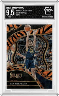 Ben Sheppard from the 2023-24 Panini Select  set featuring a Tiger parallel graded by Arena Club and given an overall grade of 9.5.