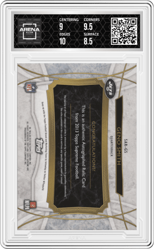 Geno Smith from the 2013 Topps Supreme set graded by Arena Club and given an overall grade of 9.