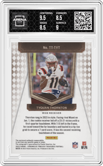 Tyquan Thornton from the 2022 Panini Chronicles set graded by Arena Club and given an overall grade of 9.