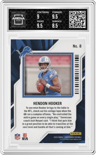 Hendon Hooker  from the 2023 Panini Contenders set graded by Arena Club and given an overall grade of 9.