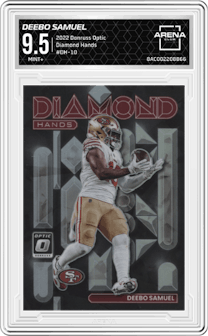 Deebo Samuel from the 2022 Panini Donruss Optic set graded by Arena Club and given an overall grade of 9.5.