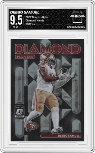 Deebo Samuel from the 2022 Panini Donruss Optic set graded by Arena Club and given an overall grade of 9.5.