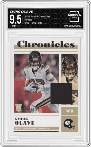 Chris Olave from the 2022 Panini Chronicles set graded by Arena Club and given an overall grade of 9.5.