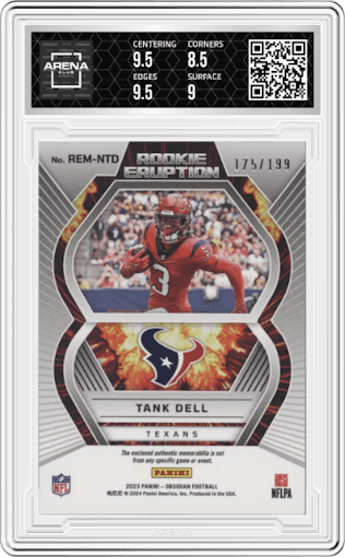 Tank Dell from the 2023 Panini Obsidian set graded by Arena Club and given an overall grade of 9.