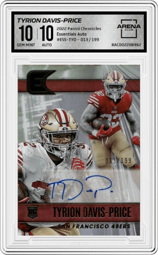 Tyrion Davis-Price from the 2022 Panini Chronicles set graded by Arena Club and given an overall grade of 10.