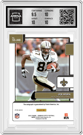 Joe Horn from the 2022 Panini Donruss Optic set graded by Arena Club and given an overall grade of 10.