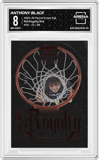 Anthony Black from the 2023-24 Panini Crown Royale  set featuring a Red parallel graded by Arena Club and given an overall grade of 8.