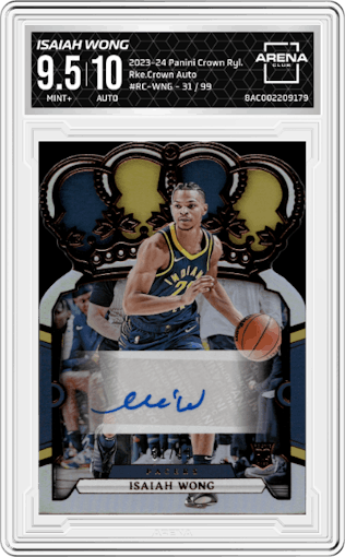 Isaiah Wong  from the 2023-24 Panini Crown Royale  set graded by Arena Club and given an overall grade of 9.5.