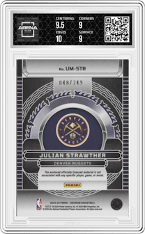Julian Strawther from the 2023-24 Panini Obsidian set graded by Arena Club and given an overall grade of 9.5.