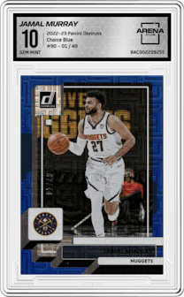Jamal Murray from the 2022-23 Panini Donruss set featuring a Choice Blue parallel graded by Arena Club and given an overall grade of 10.