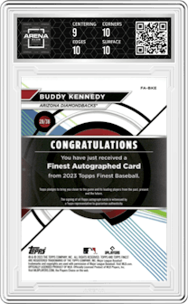 Buddy Kennedy from the 2023 Topps Finest set featuring a Blue Refractor parallel graded by Arena Club and given an overall grade of 9.5.