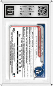Thayron Liranzo from the 2024 Bowman Chrome set graded by Arena Club and given an overall grade of 10.