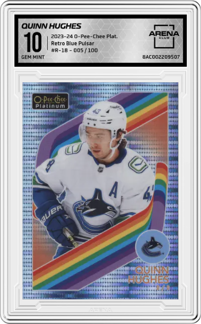 2023 O-Pee-Chee Platinum Retro Quinn Hughes Blue Pulsar #R-18 ARENA CLUB 10