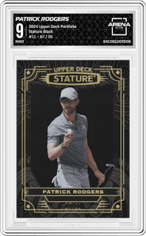 Patrick Rodgers from the 2024 Upper Deck Portfolio set featuring a Black parallel graded by Arena Club and given an overall grade of 9.