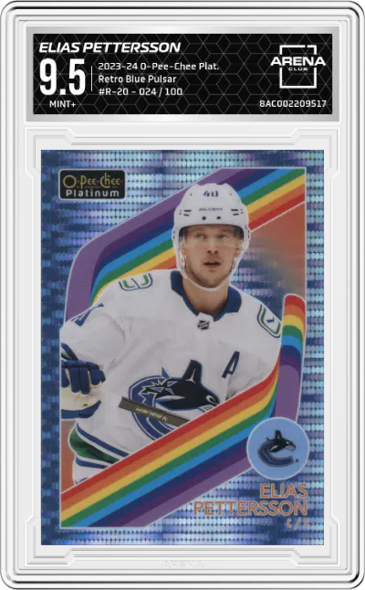 2023 O-Pee-Chee Platinum Retro Elias Pettersson Blue Pulsar #R-20 ARENA CLUB 9.5
