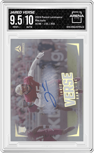Jared Verse from the 2024 Panini Luminance set graded by Arena Club and given an overall grade of 9.5.