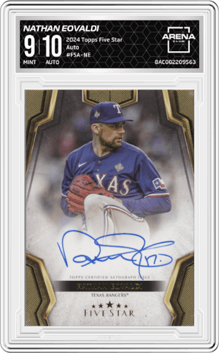 Nathan Eovaldi from the 2024 Topps Five Star set graded by Arena Club and given an overall grade of 9.