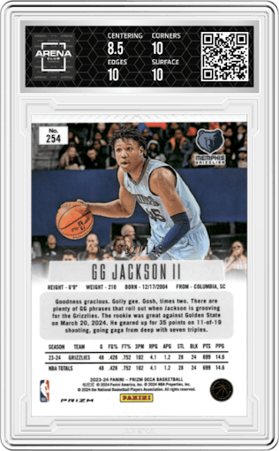 GG Jackson II from the 2023-24 Panini Prizm Deca set featuring a Blue Prizm parallel graded by Arena Club and given an overall grade of 9.